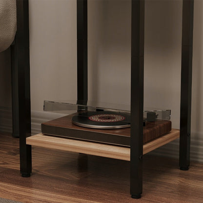 Noptiera Stil Loft cu Sertar si Raft, Maro Deschis si Metal, 38x28x51 cm, Dormitor / Living