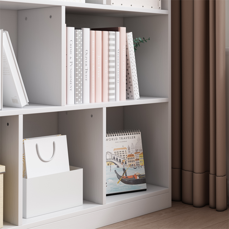 Bibliotecă depozitare 100 cm – albă, 8 spații, MDF, design minimalist