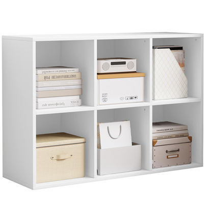 Bibliotecă 6 cuburi 90 cm – albă, MDF, raft 2x3 pentru living/birou