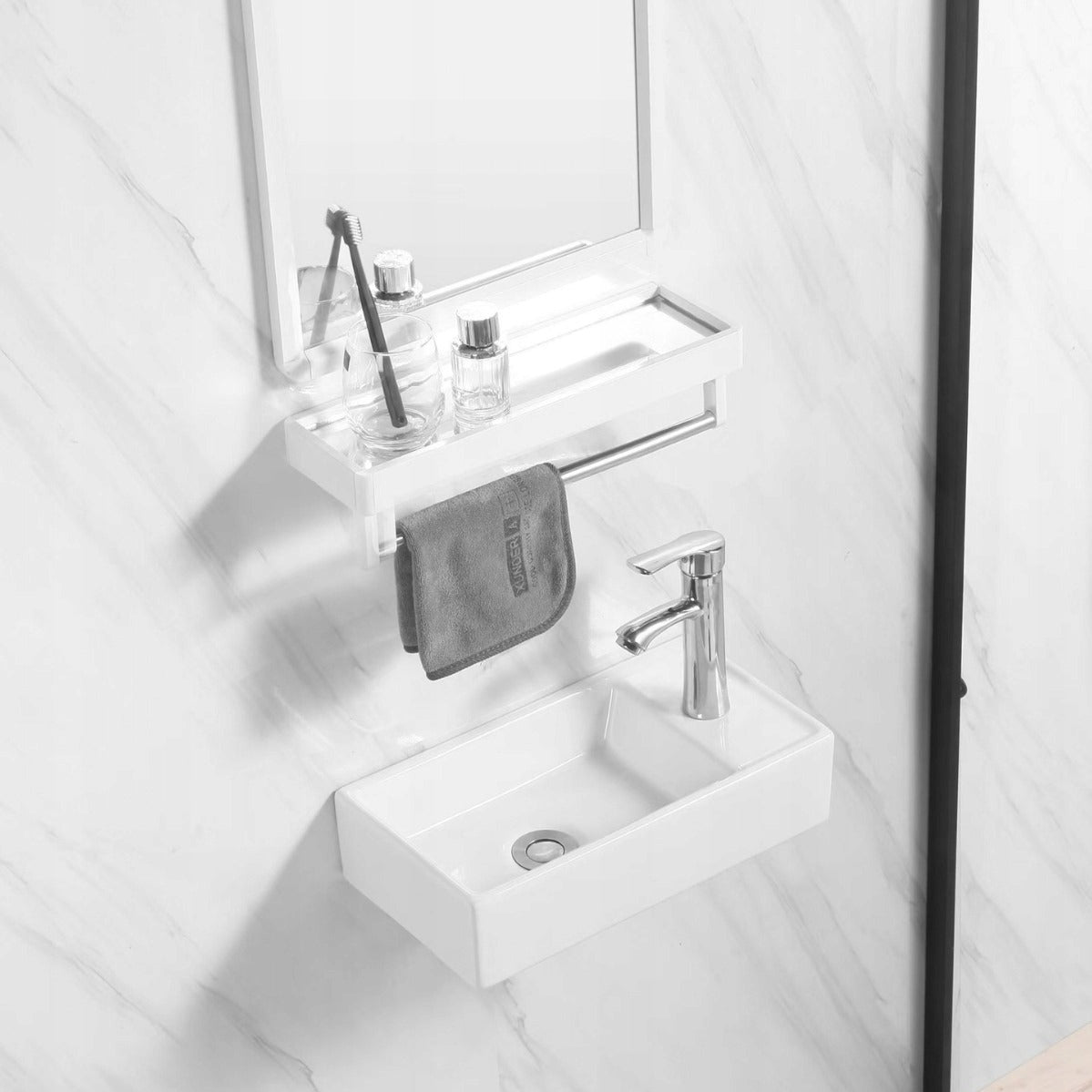 Lavoar Suspendat din Ceramica 40x22 cm, Chiuveta Baie Alba, Stil Minimalist