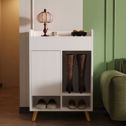 Dulap pentru Pantofi din Lemn Alb Mat cu Sertar si Usi, Comoda Hol 60x32x90 cm