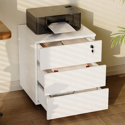 Container Mobil de Birou din MDF Alb cu Sertare si Incuietoare, 45x40x58 cm
