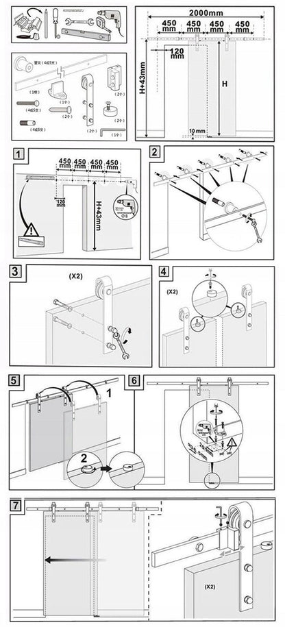 Kit Sistem Usi Glisante 2m Stil Loft, Feronerie Culise Usa Hambar Negru, 200 cm