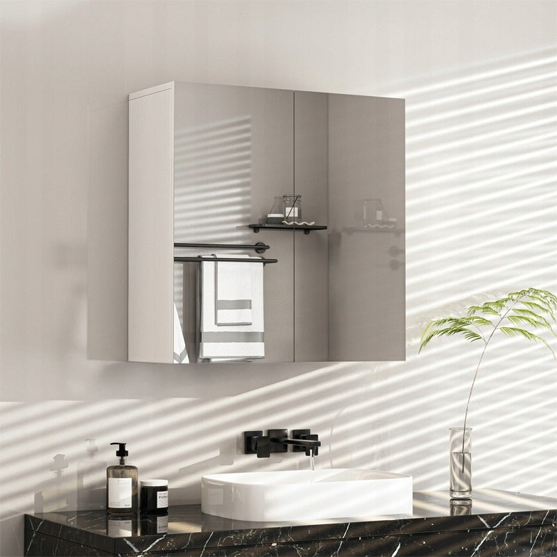Dulap de Baie Suspendat cu Oglinda din MDF Rezistent la Umiditate, Alb, 60x22x60 cm