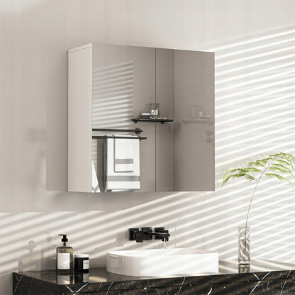 Dulap de Baie Suspendat cu Oglinda din MDF Rezistent la Umiditate, Alb, 60x22x60 cm
