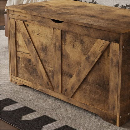 Banca Hol cu Lada Depozitare din Lemn, Stil Loft Industrial, Maro Rustic, 100 cm