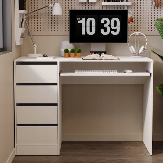 Birou Tineret cu Sertare si Raft, Alb Complet din MDF, 110x55x77 cm