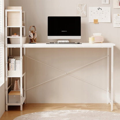 Birou cu Bibliotecă 120cm Alb – Birou Loft 2în1 cu 3 Rafturi