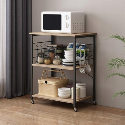 Carucior de Bucatarie Mobil din Metal si MDF Maro Deschis, 60x40x89 cm
