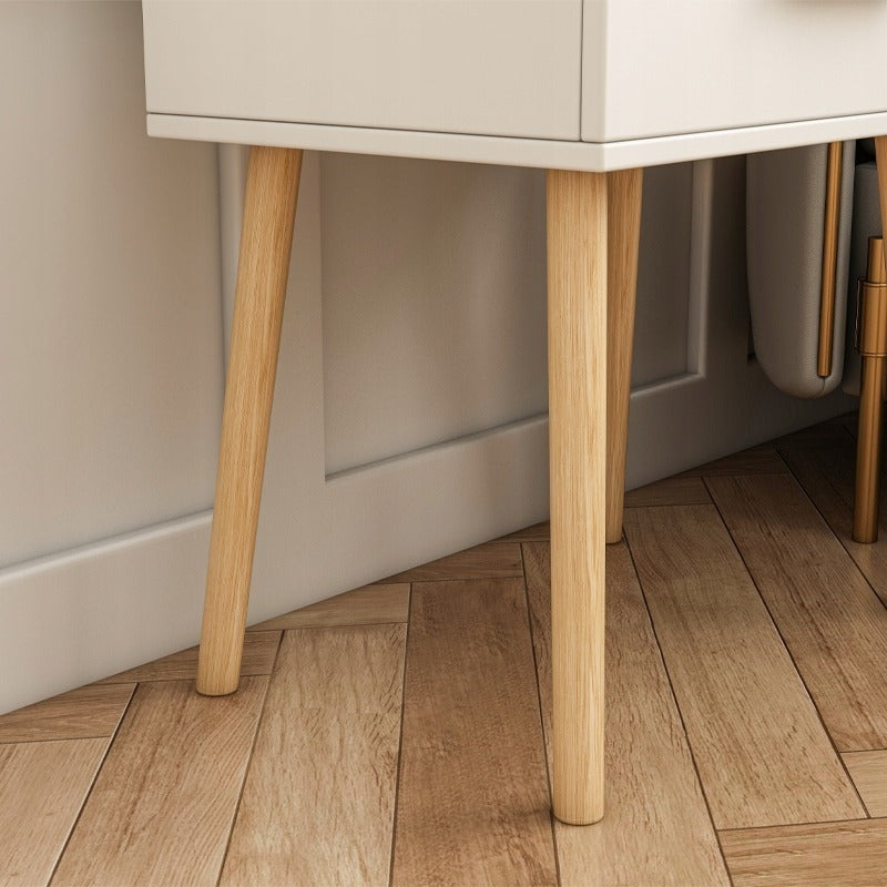Masă noptieră 45 cm – alb, MDF + lemn, stil modern
