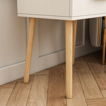 Masă noptieră 45 cm – alb, MDF + lemn, stil modern