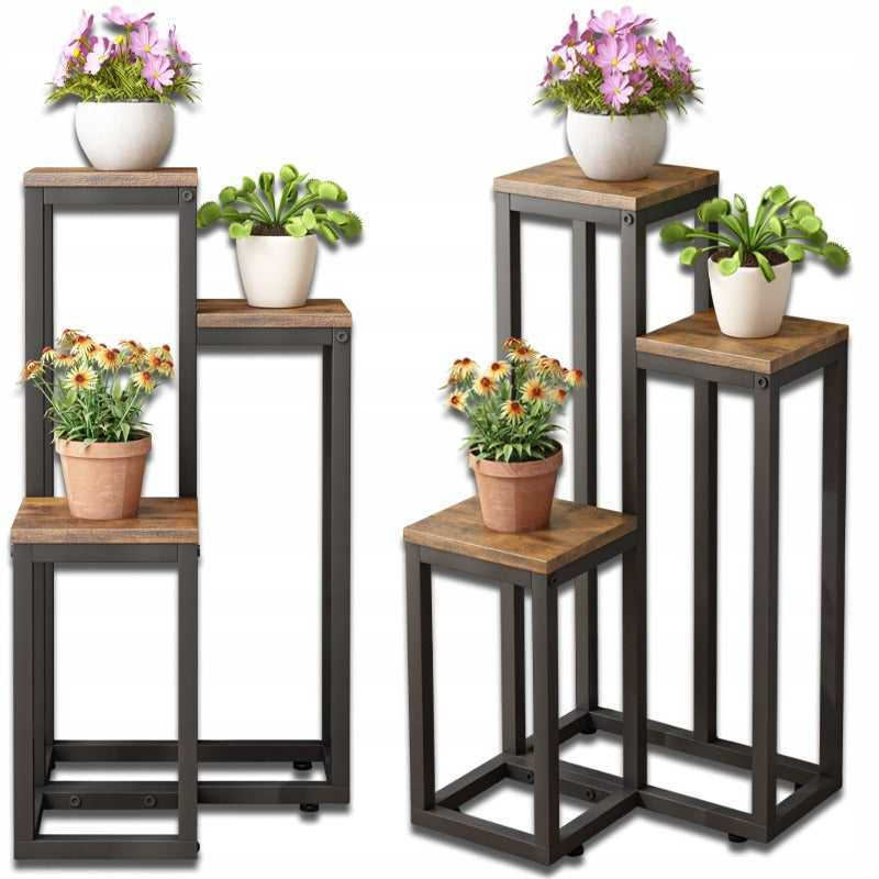 Raft flori 3 etaje – suport plante metalic, design rustic