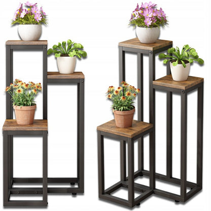 Raft flori 3 etaje – suport plante metalic, design rustic