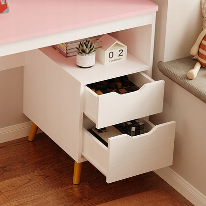 Birou Tineret Stil Scandinav Roz si Alb, Masa de Studiu din Lemn si MDF, 110 cm
