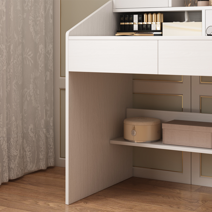 Măsuță toaletă albă 70 cm – compactă, cu depozitare
