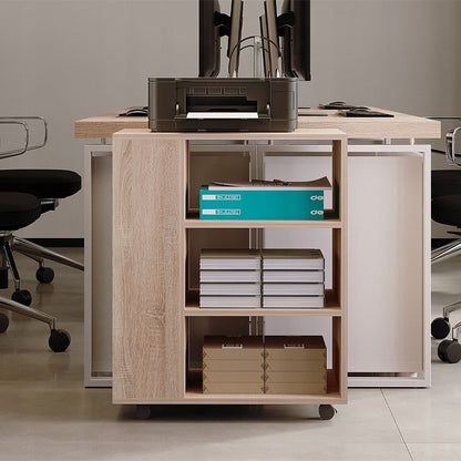 Masă pentru Imprimantă cu Roți 60cm – Suport Birou Stejar Deschis Loft