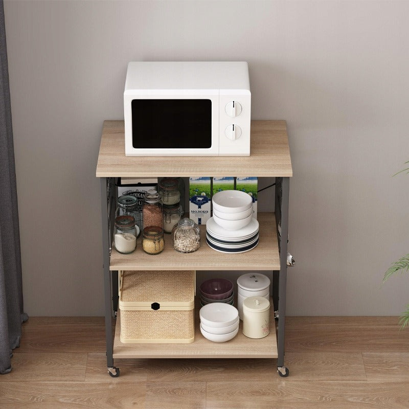 Carucior de Bucatarie Mobil din Metal si MDF Maro Deschis, 60x40x89 cm