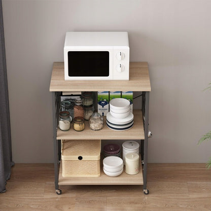 Carucior de Bucatarie Mobil din Metal si MDF Maro Deschis, 60x40x89 cm