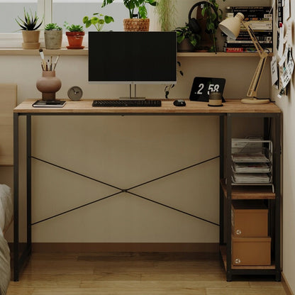 Birou Calculator Stil Loft cu Rafturi, Maro Deschis si Metal, 120x48 cm, Home Office