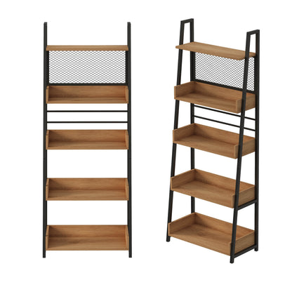 Biblioteca Tip Scara Stil Industrial cu 5 Rafturi Stejar si Metal, 63x30x158 cm