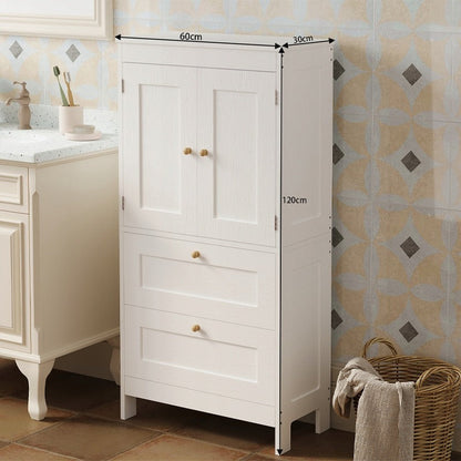 Dulap Independent de Baie cu 2 Sertare si Usi, Alb, 60x30x120 cm, din MDF