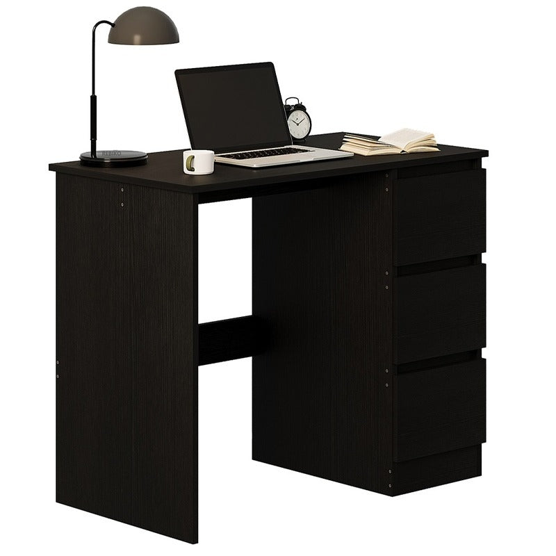 Birou Calculator Stil Loft cu 3 Sertare, Negru Texturat din MDF, 90x50x76 cm