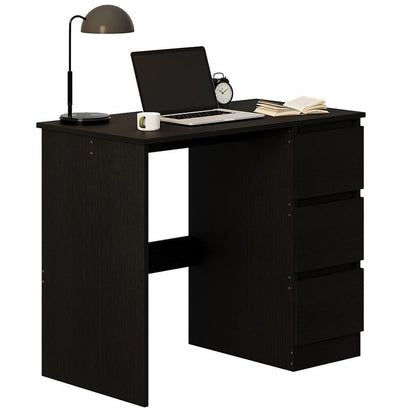 Birou Calculator Stil Loft cu 3 Sertare, Negru Texturat din MDF, 90x50x76 cm