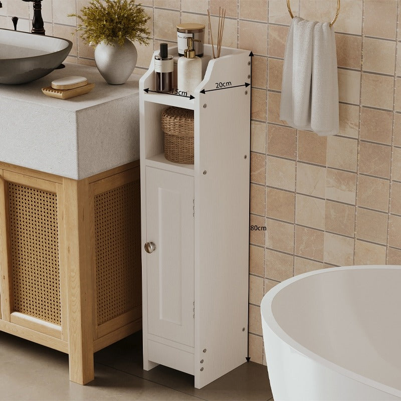 Dulap de Baie Ingust Tip Coloana cu 4 Rafturi, Alb, 18x20x80 cm, din MDF Loft
