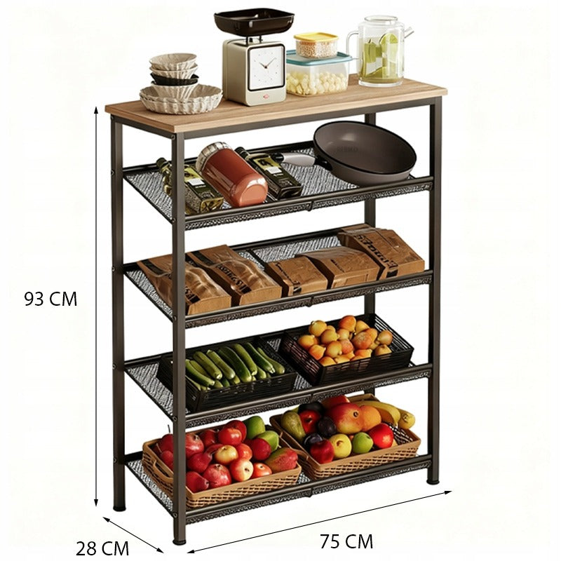 Raft de Bucatarie Stil Loft 75x28x93 cm, Maro Deschis Sonoma si Metal, Tip Insula