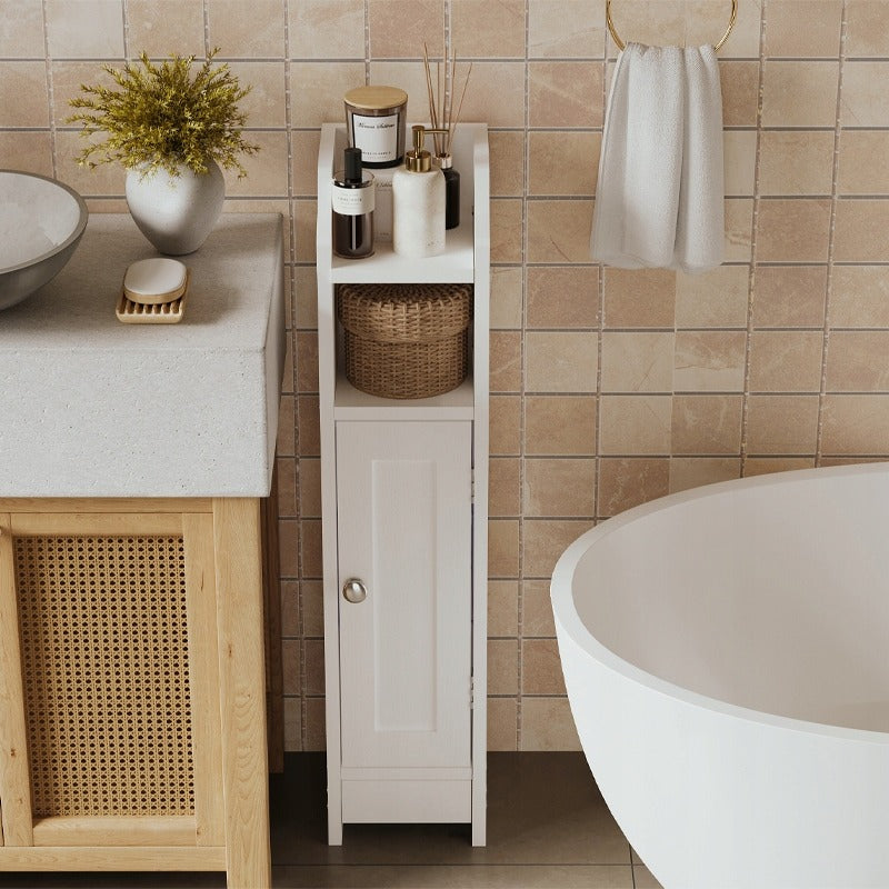 Dulap de Baie Ingust Tip Coloana cu 4 Rafturi, Alb, 18x20x80 cm, din MDF Loft