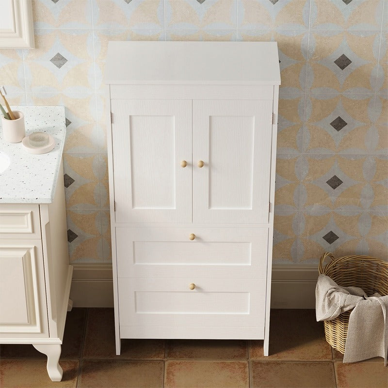 Dulap Independent de Baie cu 2 Sertare si Usi, Alb, 60x30x120 cm, din MDF