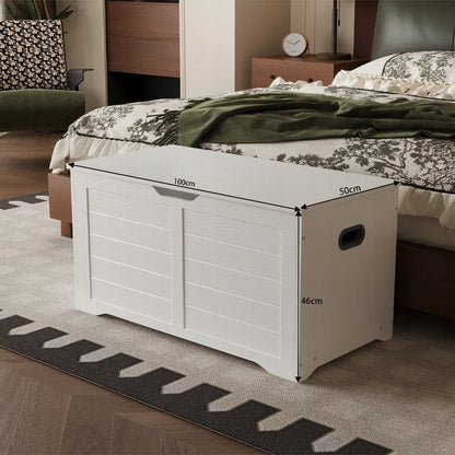 Cufar Mare Depozitare din Lemn pentru Lenjerie, Lada Alba Stil Loft, 100x50x46 cm