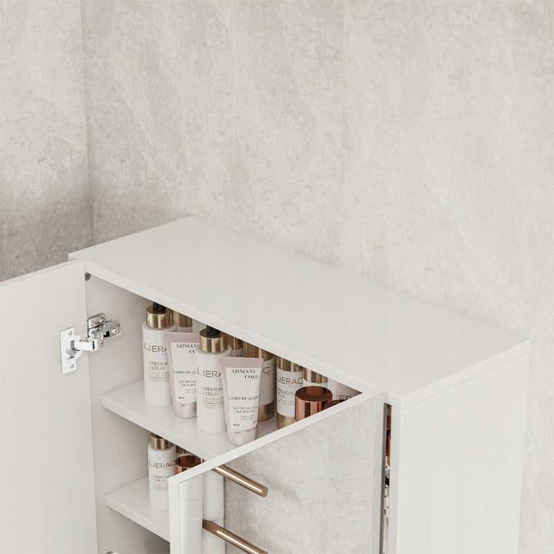 Dulap oglindă baie 60 cm – alb, suspendat, MDF, organizare cosmetice