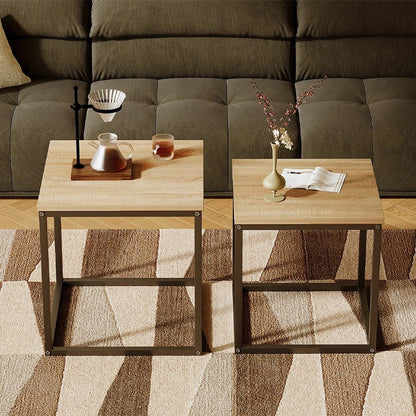 Set 2 Mese de Cafea Industriale, Stil Loft, Maro Deschis, 50x50 cm