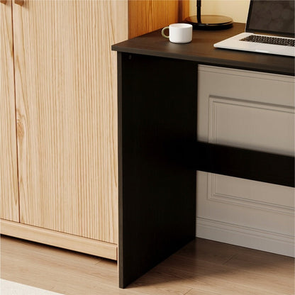 Birou Calculator Stil Loft cu 3 Sertare, Negru Texturat din MDF, 90x50x76 cm