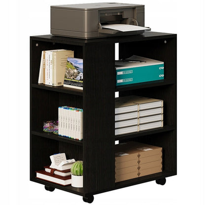 Masă pentru Imprimantă cu Roți 60cm – Suport Birou Negru Stil Loft