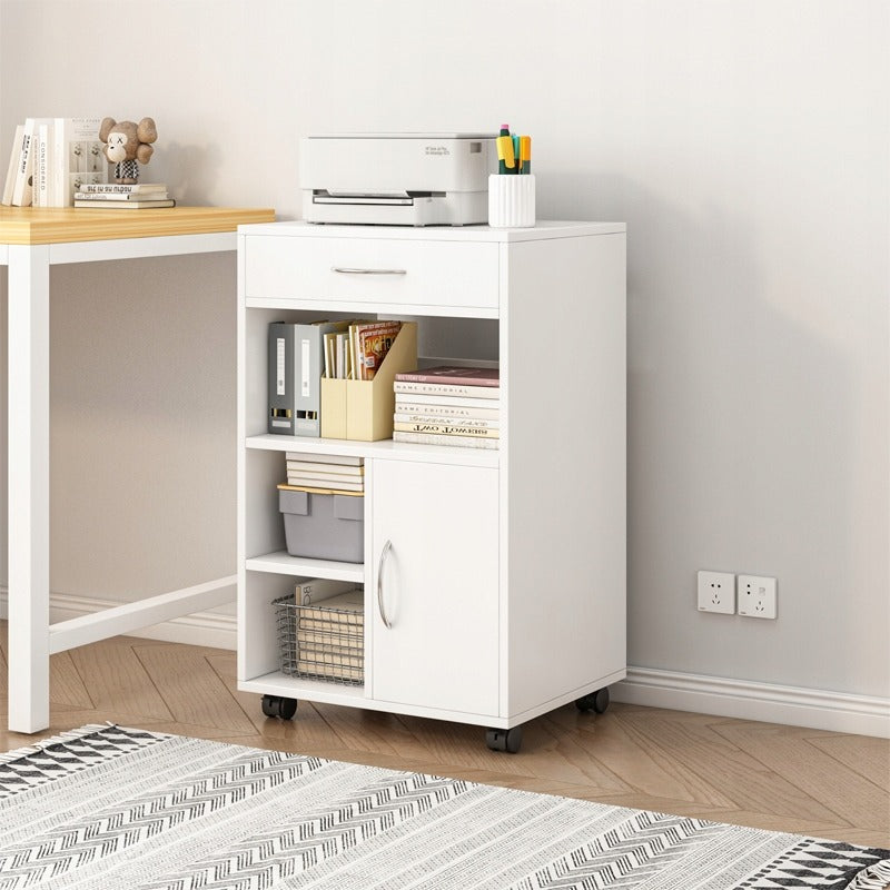 Raft birou 50 cm alb – suport imprimantă, MDF, design modern compact