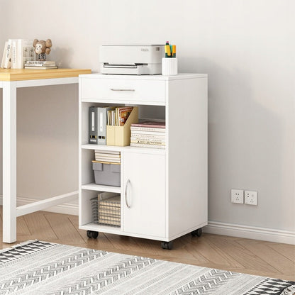 Raft birou 50 cm alb – suport imprimantă, MDF, design modern compact