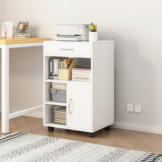 Raft birou 50 cm alb – suport imprimantă, MDF, design modern compact