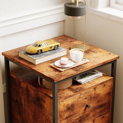 Noptieră 45 cm – stil loft, maro rustic, cu sertare