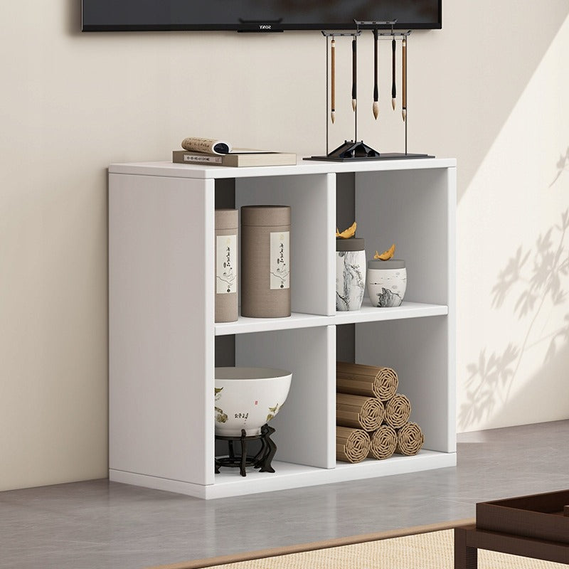 Raft Organizator cu 4 Compartimente, Biblioteca Tip Cub Alba din MDF, 60x30x60 cm