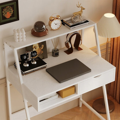 Birou computer 81x50 cm alb – MDF + cadru metalic, design loft modern