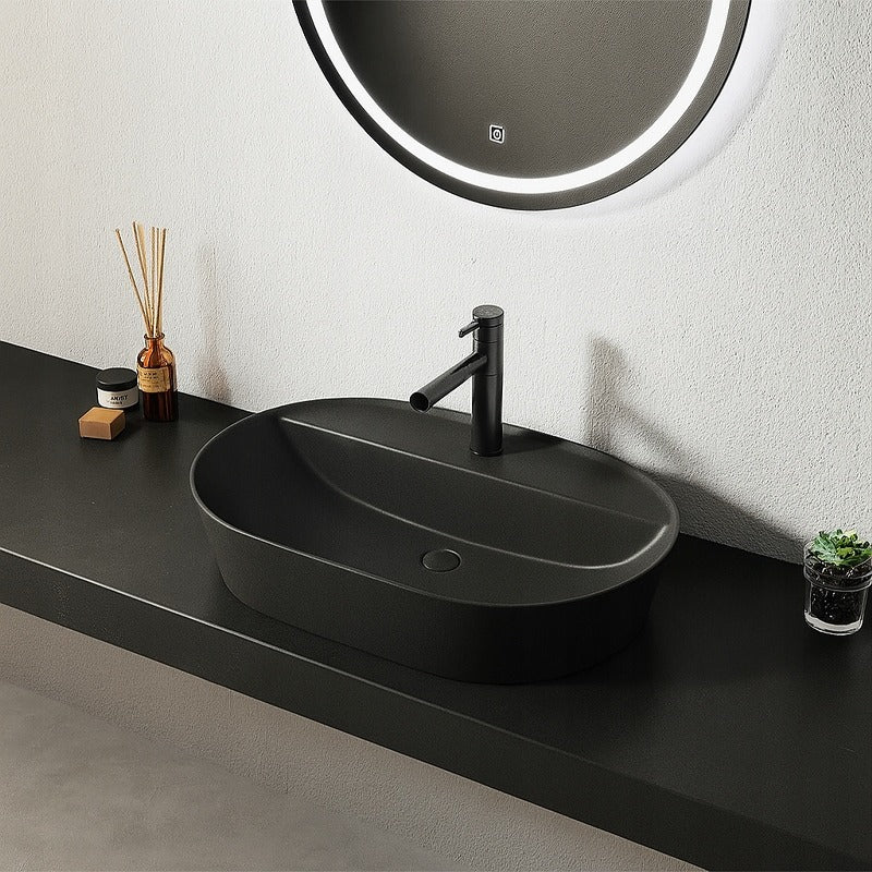 Lavoar ceramic 60 cm – negru, design modern, cu orificiu baterie