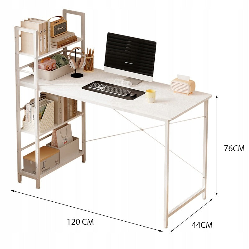 Birou cu Bibliotecă 120cm Alb – Birou Loft 2în1 cu 3 Rafturi
