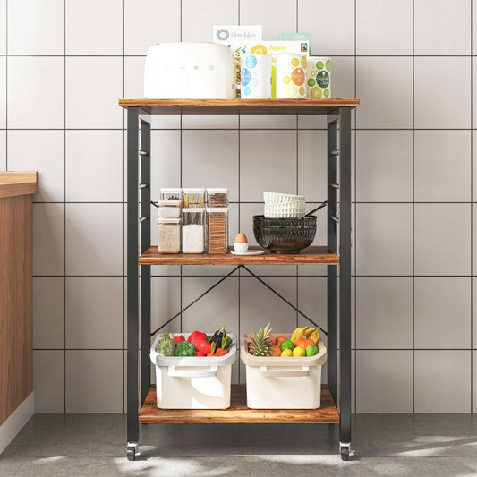 Carucior Bucatarie pe Roti Stil Loft Maro Rustic, 60x40x89 cm