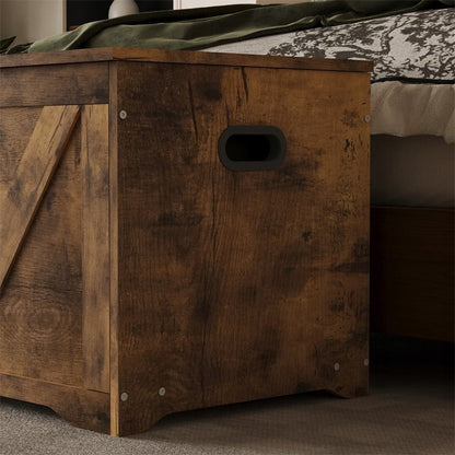 Banca Hol cu Lada Depozitare din Lemn, Stil Loft Industrial, Maro Rustic, 100 cm