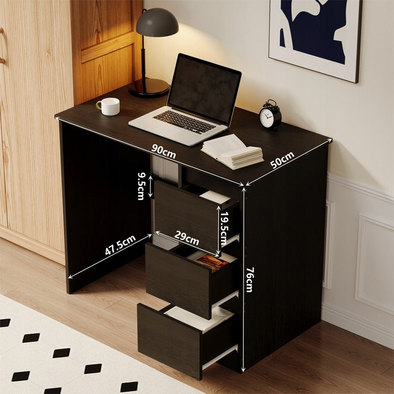 Birou Calculator Stil Loft cu 3 Sertare, Negru Texturat din MDF, 90x50x76 cm