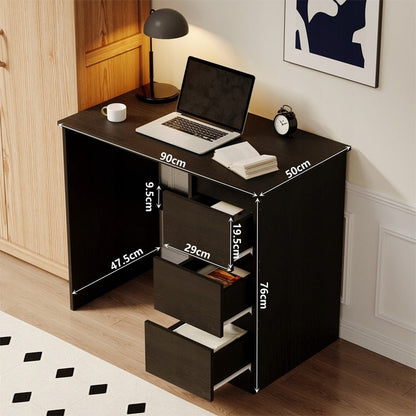 Birou Calculator Stil Loft cu 3 Sertare, Negru Texturat din MDF, 90x50x76 cm