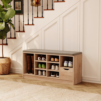 Banca pentru Hol cu Pantofar si Sezut Tapitat, Stejar Sonoma Stil Loft, 100x30x50 cm