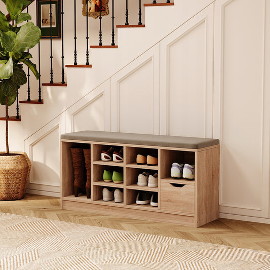 Banca pentru Hol cu Pantofar si Sezut Tapitat, Stejar Sonoma Stil Loft, 100x30x50 cm
